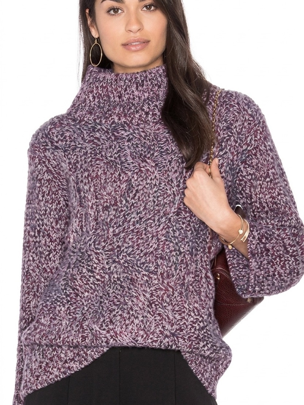 rag & bone Bry Merino Wool Blend Chunky Mock Neck Sweater Marled Relaxed Fit S